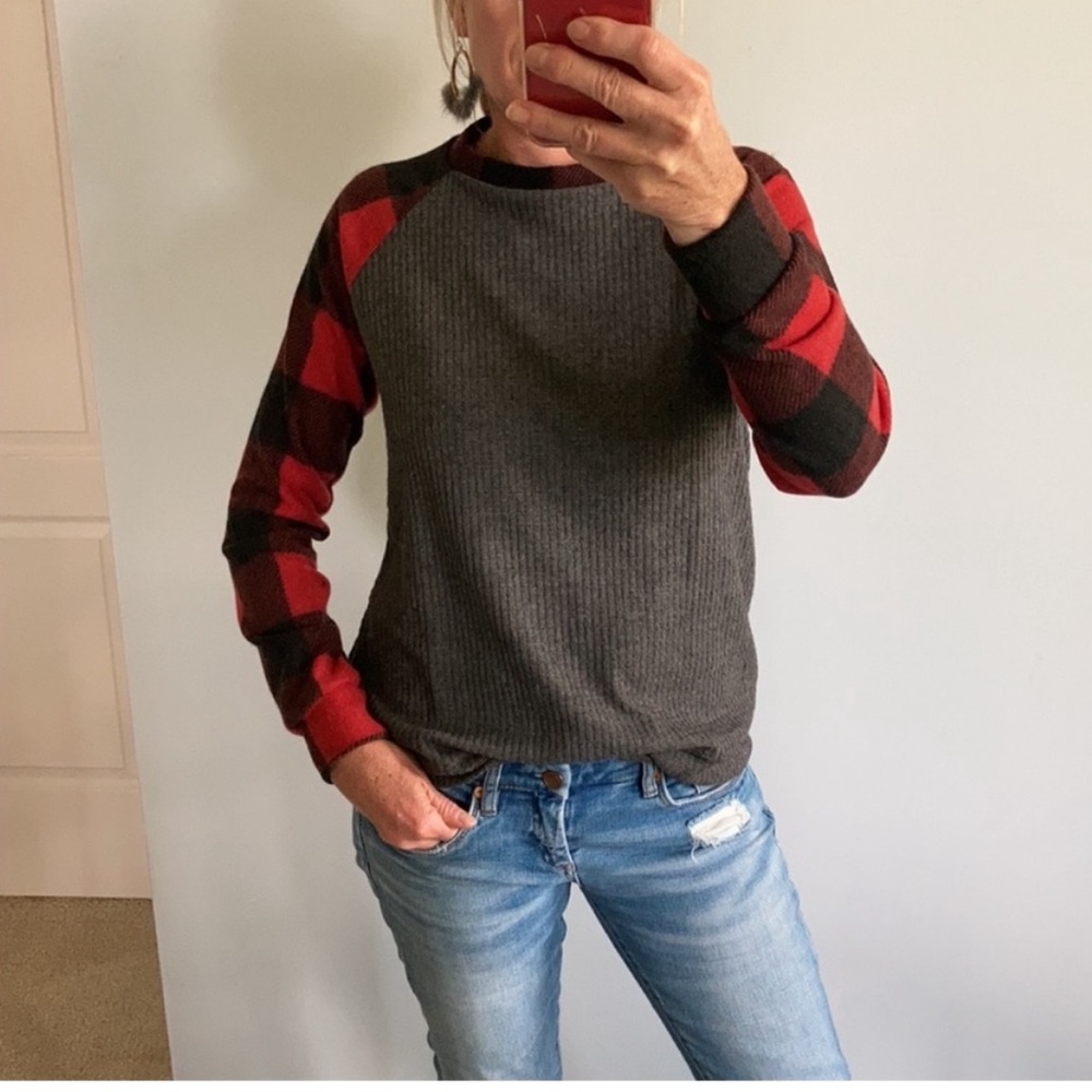 Black, Red, Grey Buffalo Plaid Long Sleeve Top